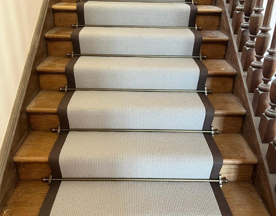stair runner with rods and cotton bound edges